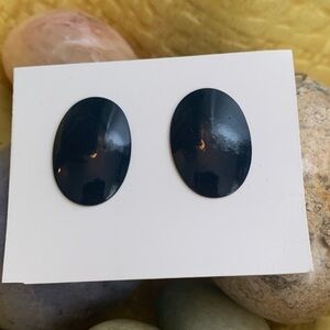 Vintage Jet Black Oval Stud Pierced Earrings